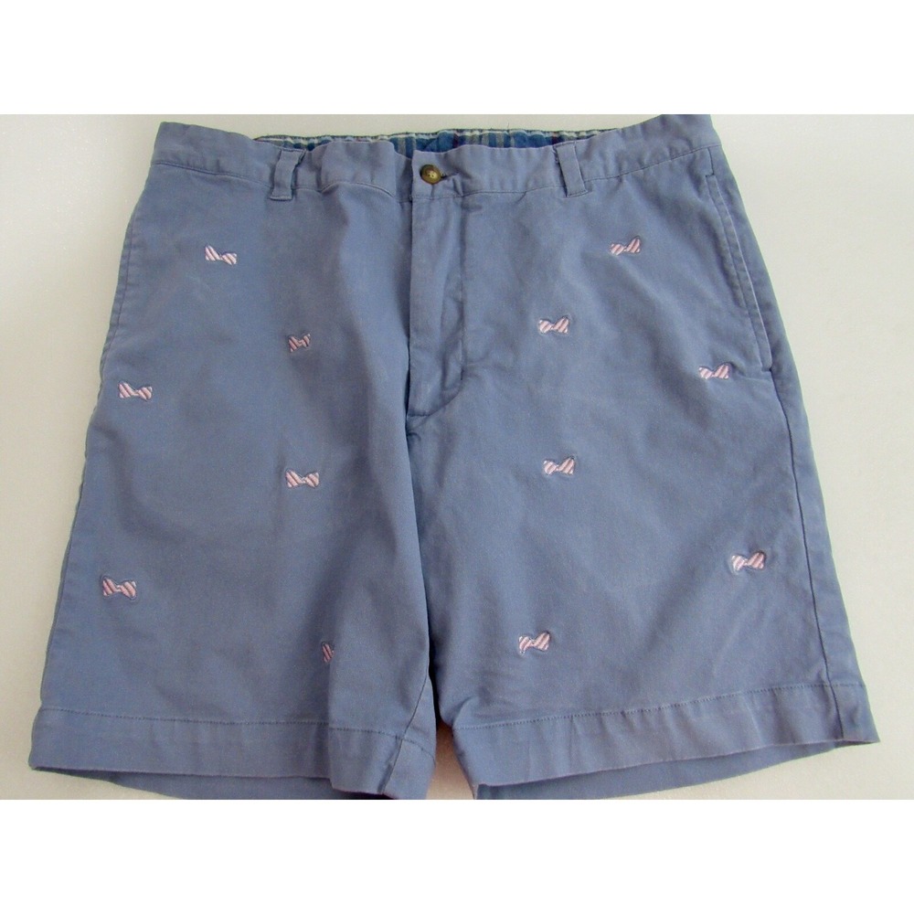 Southern Pines Blue Cotton Flat Front Bowtie Print Shorts Size 36